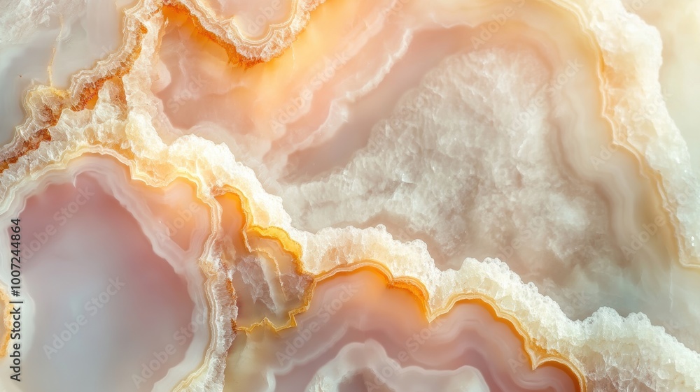 Polished chalcedony showing the natural banded patterns in warm pastel colors Polished chalcedony showing the natural banded patterns in warm pastel colors