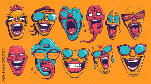 A set of colorful cartoon characters showcasing diverse facial expressions, ideal for use in educational materials, marketing campaigns, or social media posts