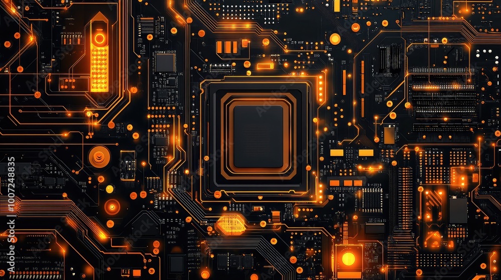 Futuristic Circuit Board Background with Electronic Elements for Computer Technology, Engineering Concepts, and Motherboard Integrated Computing Illustrations Futuristic Circuit Board Background with Electronic Elements for Computer Technology, Engineering Concepts, and Motherboard Integrated Computing Illustrations