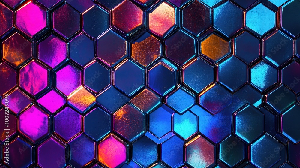 Colorful Hexagonal Pattern with Reflective Surfaces Colorful Hexagonal Pattern with Reflective Surfaces
