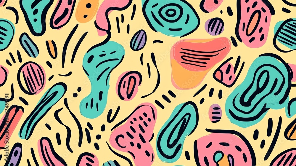 A vibrant and playful abstract pattern featuring a mix of colorful shapes and lines. A vibrant and playful abstract pattern featuring a mix of colorful shapes and lines.