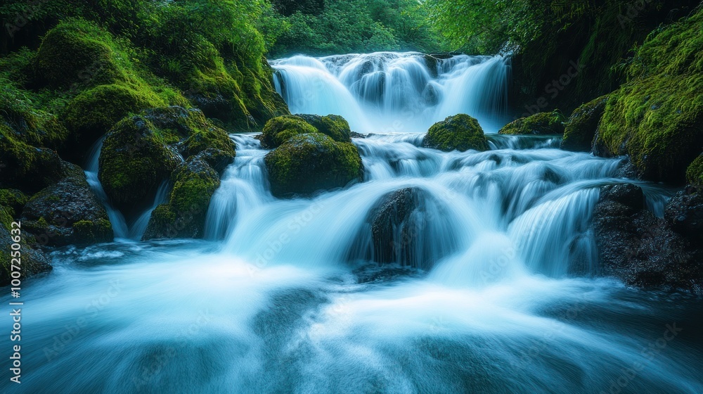 Serene Waterfall in Lush Forest Serene Waterfall in Lush Forest