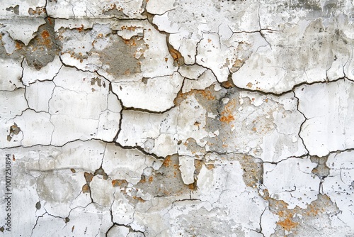 A worn-out white wall with peeling paint, suitable for use in a scene about decay or neglect