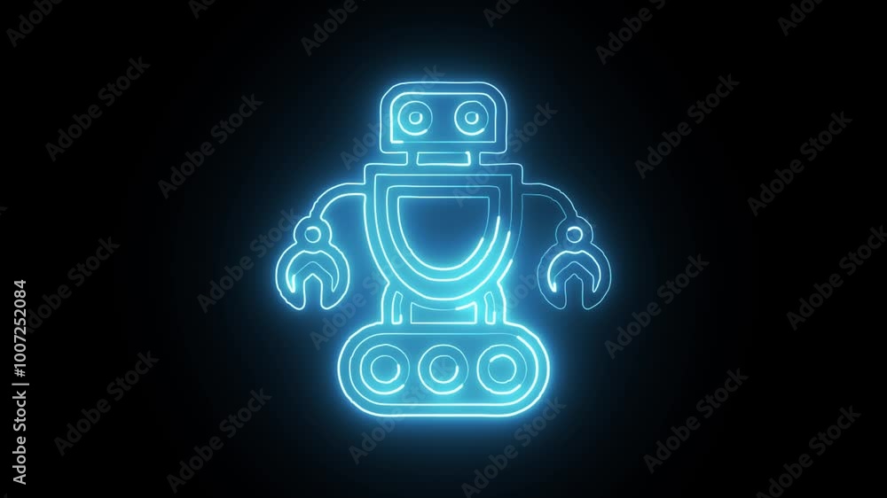 Glowing Neon Humanoid Icon Isolated on Black Background. HD Video Motion Graphic Animation Glowing Neon Humanoid Icon Isolated on Black Background. HD Video Motion Graphic Animation