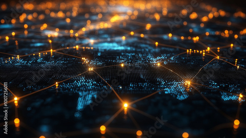 A futuristic 3D grid representing global financial markets interconnected in a network.