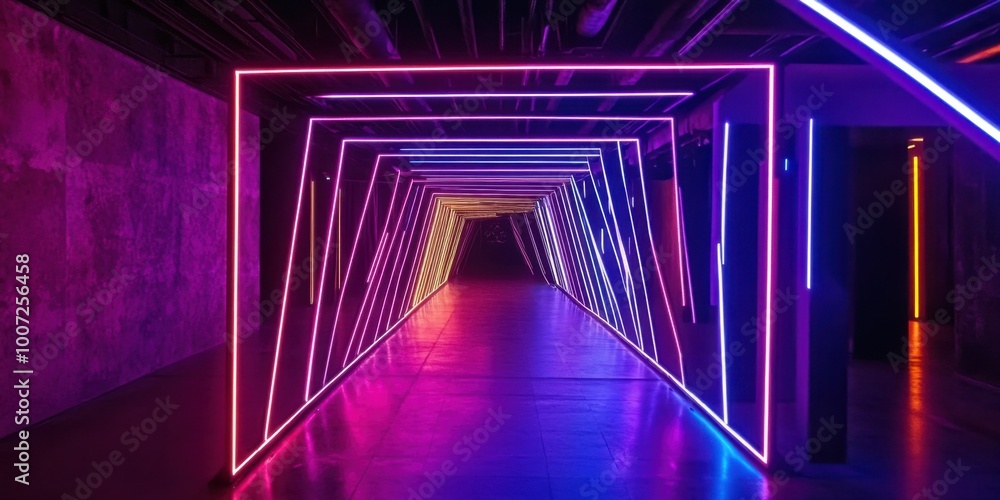a long tunnel with neon lights in the middle a long tunnel with neon lights in the middle
