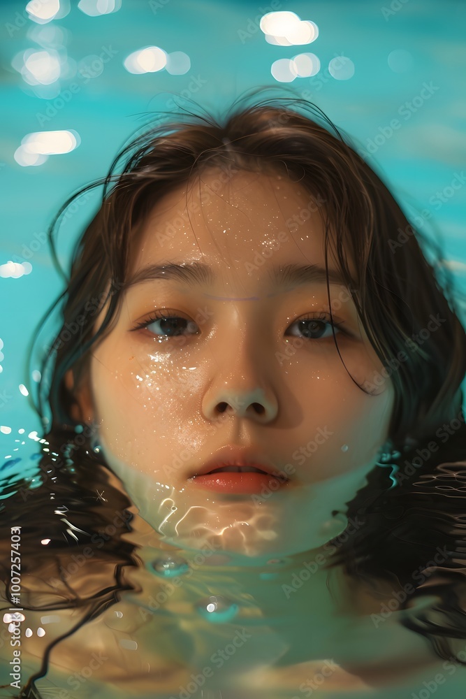 Portrait of a beautiful young Asian woman in a swimming pool Portrait of a beautiful young Asian woman in a swimming pool