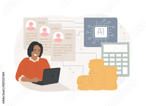 AI-Backed Payroll and Benefits Management abstract concept vector illustration.