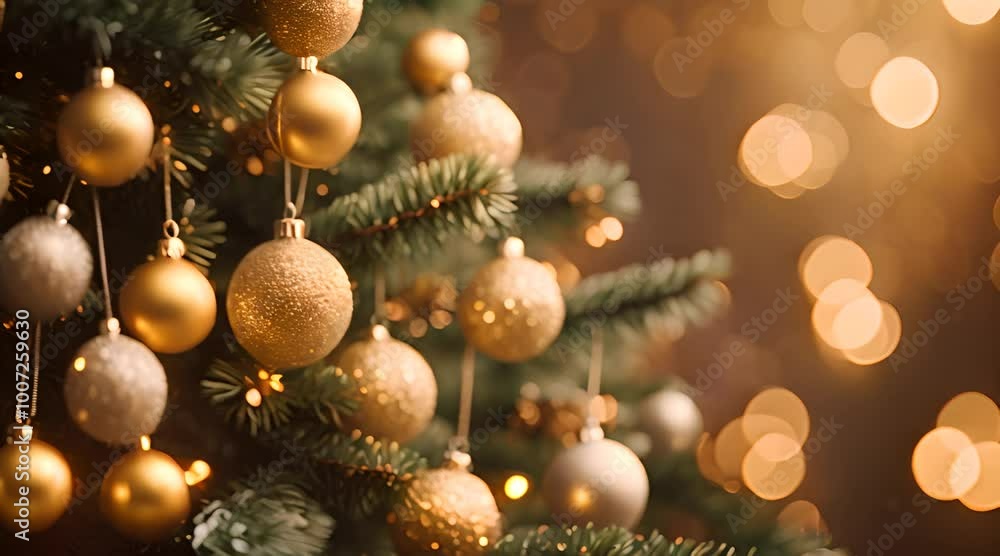 A Christmas tree decorated with golden ornaments and soft-focus lights, creating a cozy, festive atmosphere indicative of the holiday season A Christmas tree decorated with golden ornaments and soft-focus lights, creating a cozy, festive atmosphere indicative of the holiday season