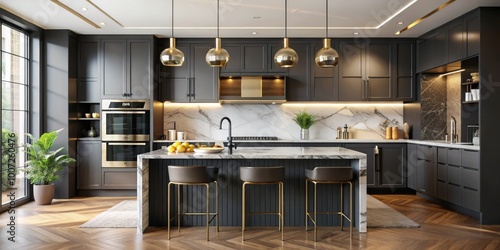 Modern Kitchen Design with Dark Cabinets and Gold Accents, Interior Design, Home Decor, Kitchen Remodeling , kitchen design, gold accents, modern kitchen