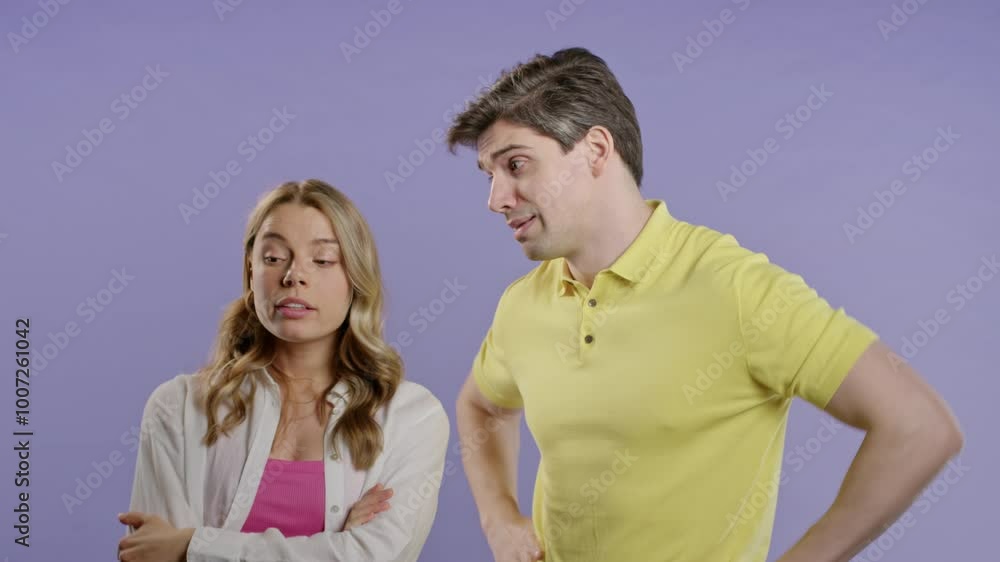 Angry Man quarrels Wife Or Girlfriend On violet. Couple Relationships, Quarrel Angry Man quarrels Wife Or Girlfriend On violet. Couple Relationships, Quarrel