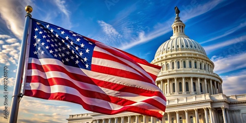 Wallpaper Mural Patriotic Symbolism American Flag Waving Against the US Capitol, Capitol Building, American Flag, Washington D.C Torontodigital.ca