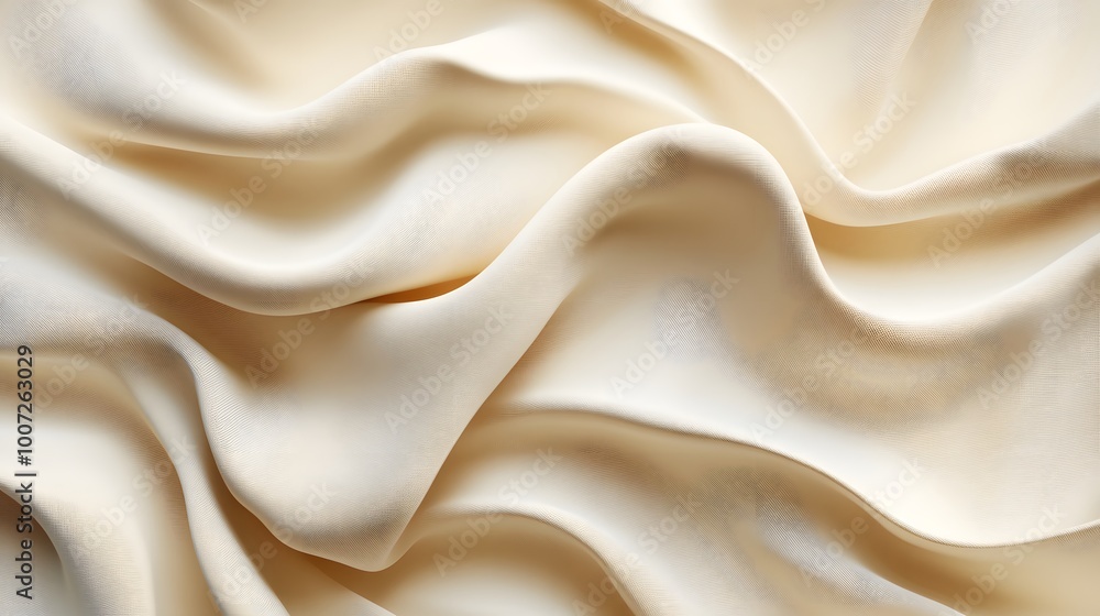 Fototapeta premium A close-up of the folds in cream-colored silk fabric, creating an elegant and luxurious background