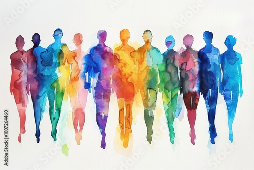 Wallpaper Mural A group of people are painted in different colors, with some being blue, yellow, generative ai image Torontodigital.ca