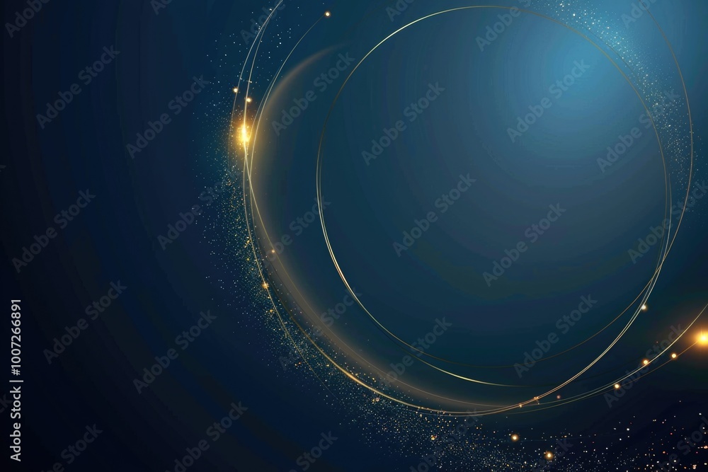 Obraz premium A simple yet elegant design featuring a gold circle against a blue background, accompanied by stars