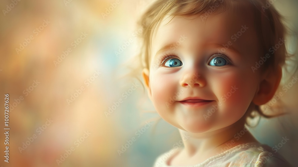 Happy baby smiling against a warm, golden bokeh background, creating a soft and joyful atmosphere. Happy baby smiling against a warm, golden bokeh background, creating a soft and joyful atmosphere.