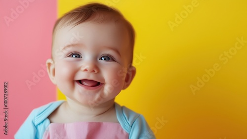 Joyful baby laughing agains...