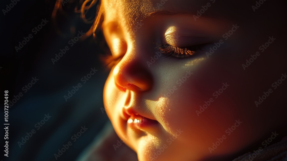 Happy baby smiling against a warm, golden bokeh background, creating a soft and joyful atmosphere. Happy baby smiling against a warm, golden bokeh background, creating a soft and joyful atmosphere.