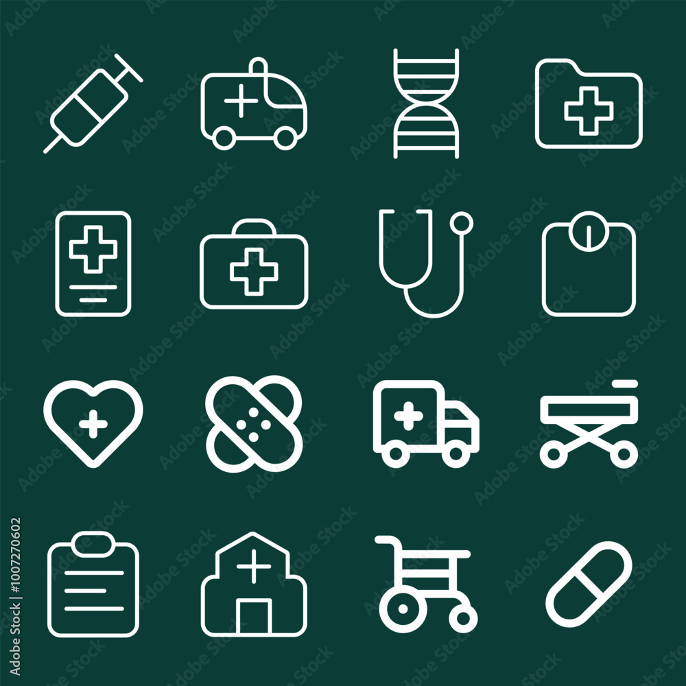 Medical icon set. Containing doctor, medicine, hospital, treatment, healthcare, nurse, pills, clinic and more. Outline vector icons collection. Medical icon set. Containing doctor, medicine, hospital, treatment, healthcare, nurse, pills, clinic and more. Outline vector icons collection.