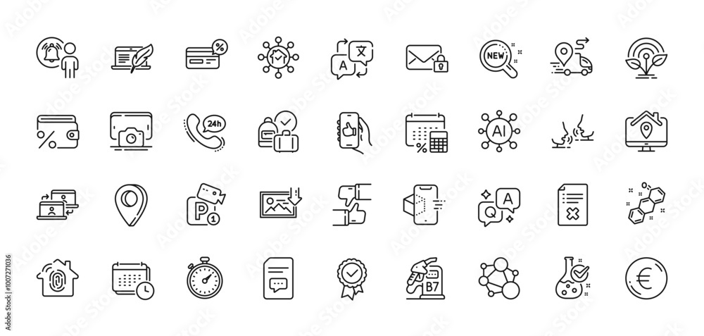 Phone photo, Fingerprint access and Parking security line icons pack. AI, Question and Answer, Map pin icons. Comments, Incubator, Home facility web icon. Vector Phone photo, Fingerprint access and Parking security line icons pack. AI, Question and Answer, Map pin icons. Comments, Incubator, Home facility web icon. Vector