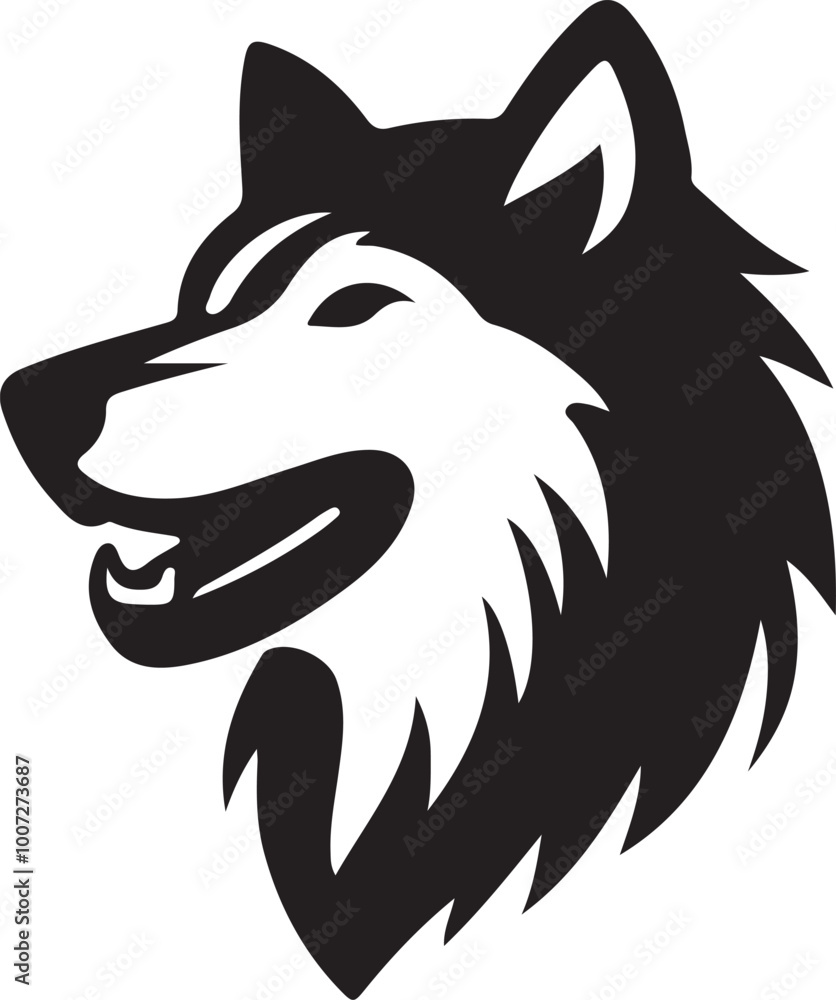 Naklejka premium Wolf head smiling silhouette icon set vector style in white background