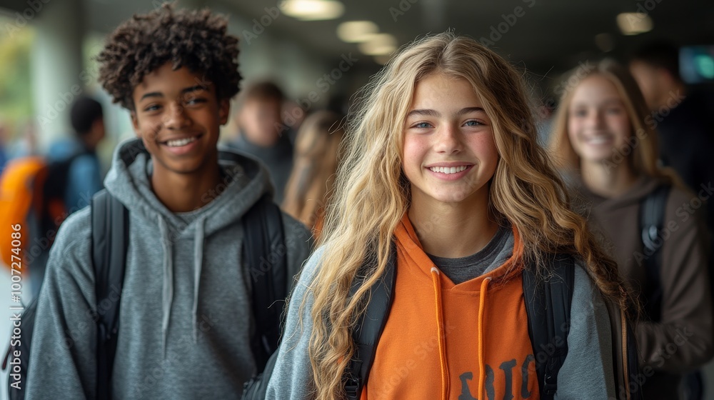 Group of Students Walking Together Through a School Hallway During Daytime Group of Students Walking Together Through a School Hallway During Daytime