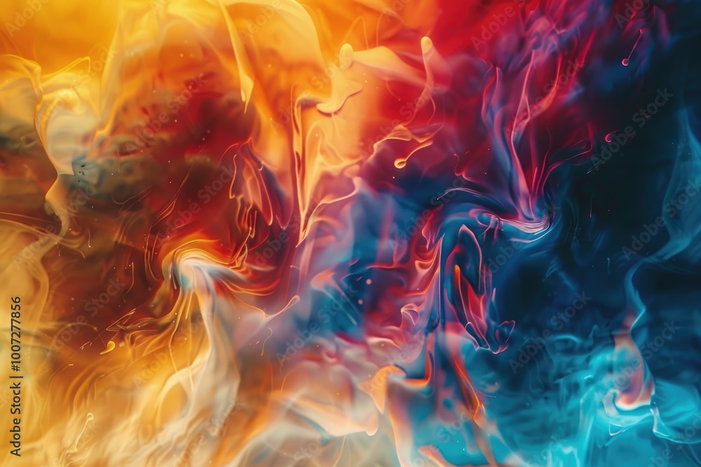 Obraz premium Beautiful abstraction of liquid paints in slow blending flow mixing together gently