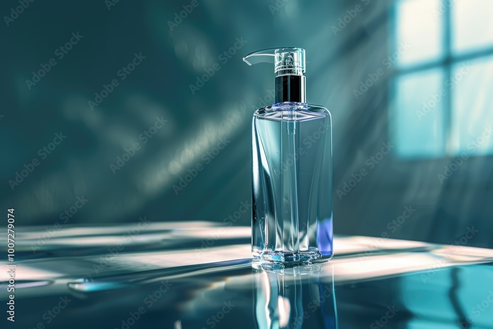 A bottle of perfume sits atop a sleek glass table, perfect for display or use in a beauty or lifestyle setting A bottle of perfume sits atop a sleek glass table, perfect for display or use in a beauty or lifestyle setting