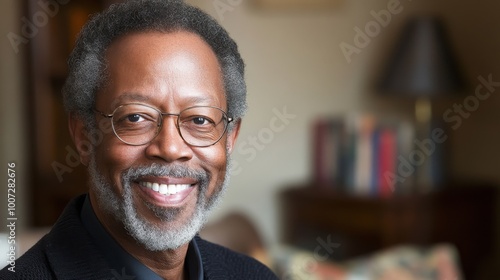 A 70 year old black man is interviewed in his home in front of a camera