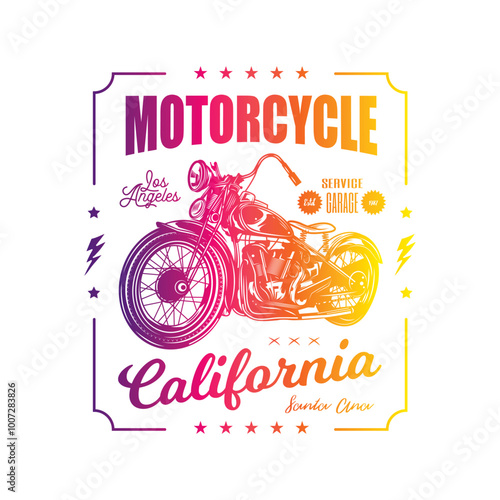 T-shirt or poster design with an illustration of an old motorcycle. Original vector illustration in vintage style.