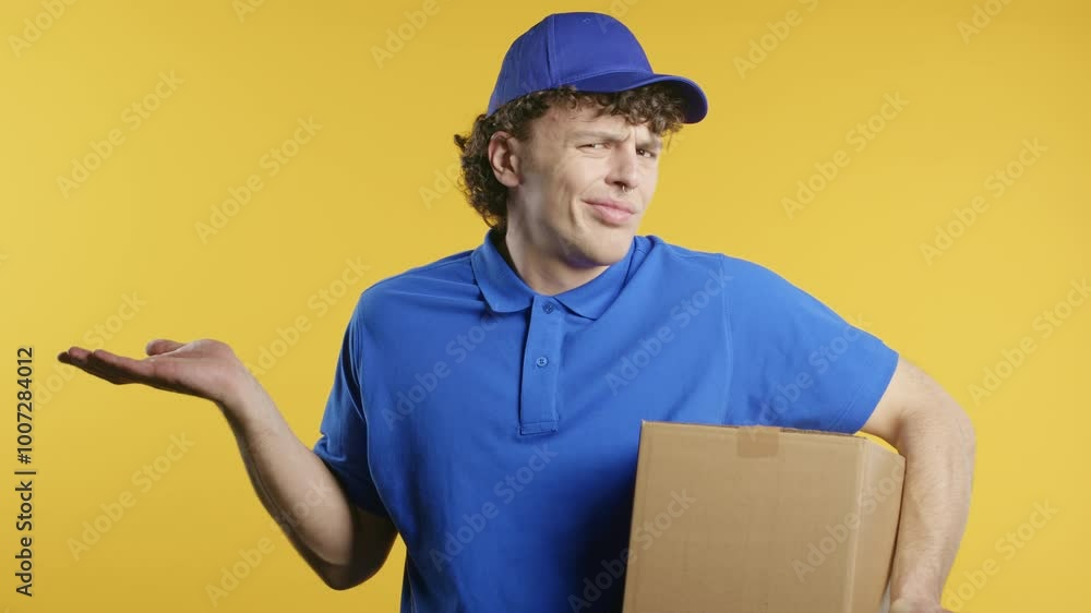Confused Postal Courier Man, Shoulders Up - Can't Help,Makes Gesture I Dont know Confused Postal Courier Man, Shoulders Up - Can't Help,Makes Gesture I Dont know