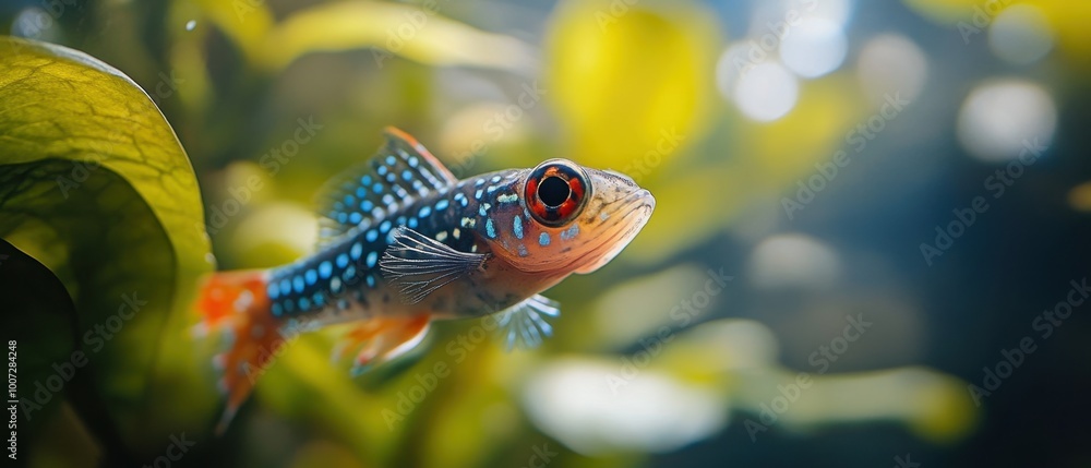 Obraz premium Colorful freshwater fish swims among lush plants