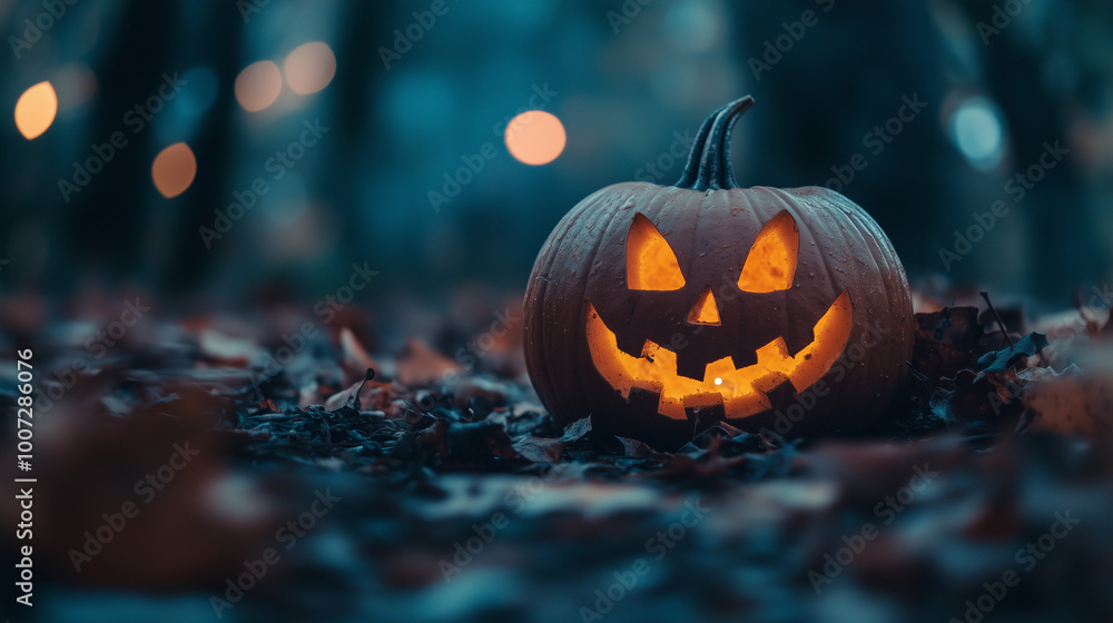 Enchanted Autumn Eve: The Classic Jack-o'-Lantern in Twilight Enchanted Autumn Eve: The Classic Jack-o'-Lantern in Twilight