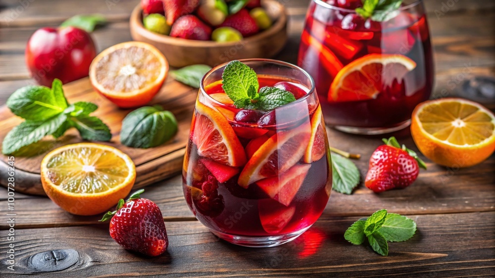 Refreshing red sangria with mixed fruits and wine, perfect summer party drink. Refreshing red sangria with mixed fruits and wine, perfect summer party drink.