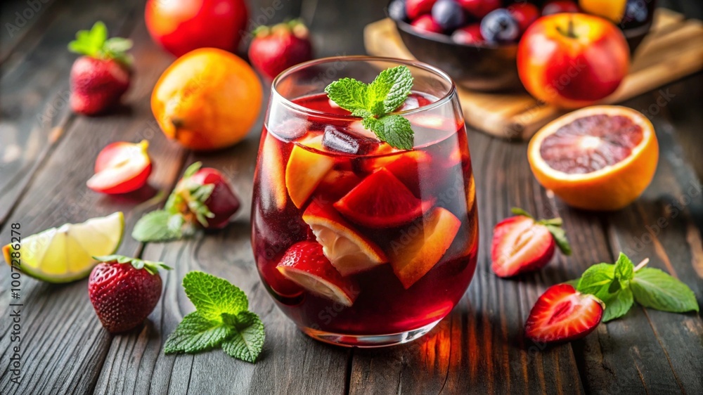 Refreshing red sangria with mixed fruits and wine, perfect summer party drink. Refreshing red sangria with mixed fruits and wine, perfect summer party drink.