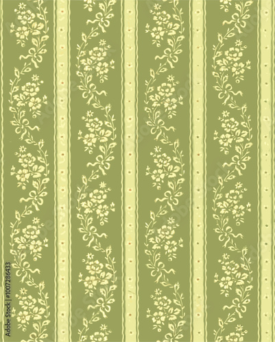  vintage wallpaper with delicate floral stripes and a whimsical design.