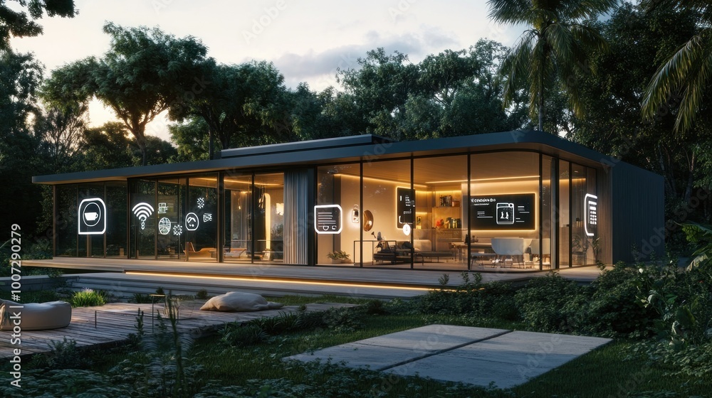 Fototapeta premium Modern Smart Home in a Lush Tropical Setting