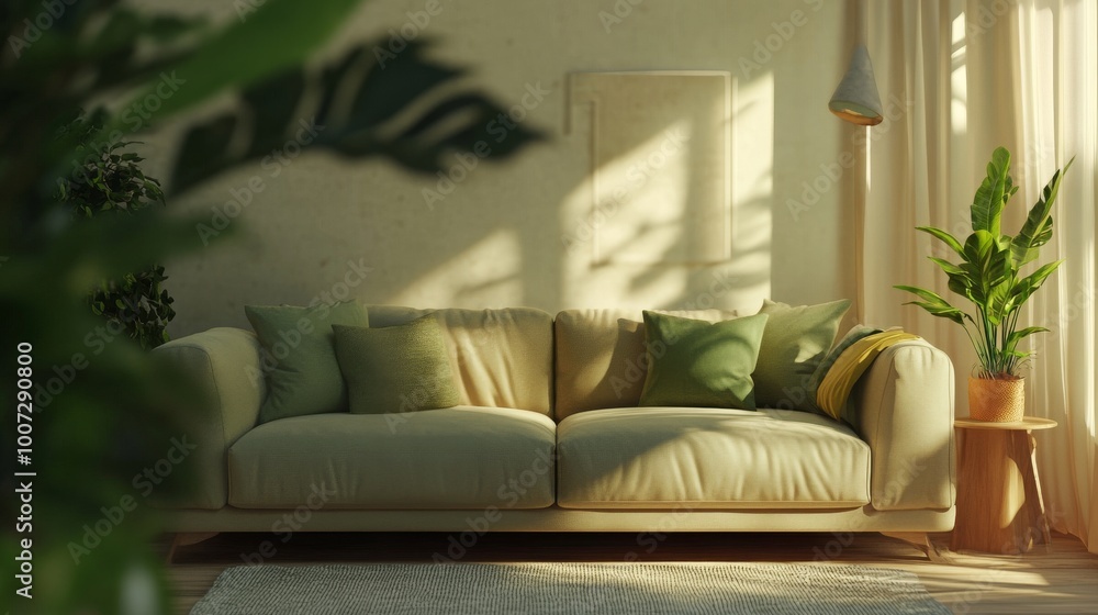 Fototapeta premium Interior with sofa. 3D illustration. 
