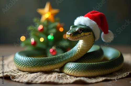 Snake in a Christmas hat.