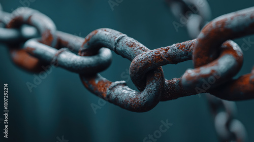 Macro view of rusted metal chains intertwined