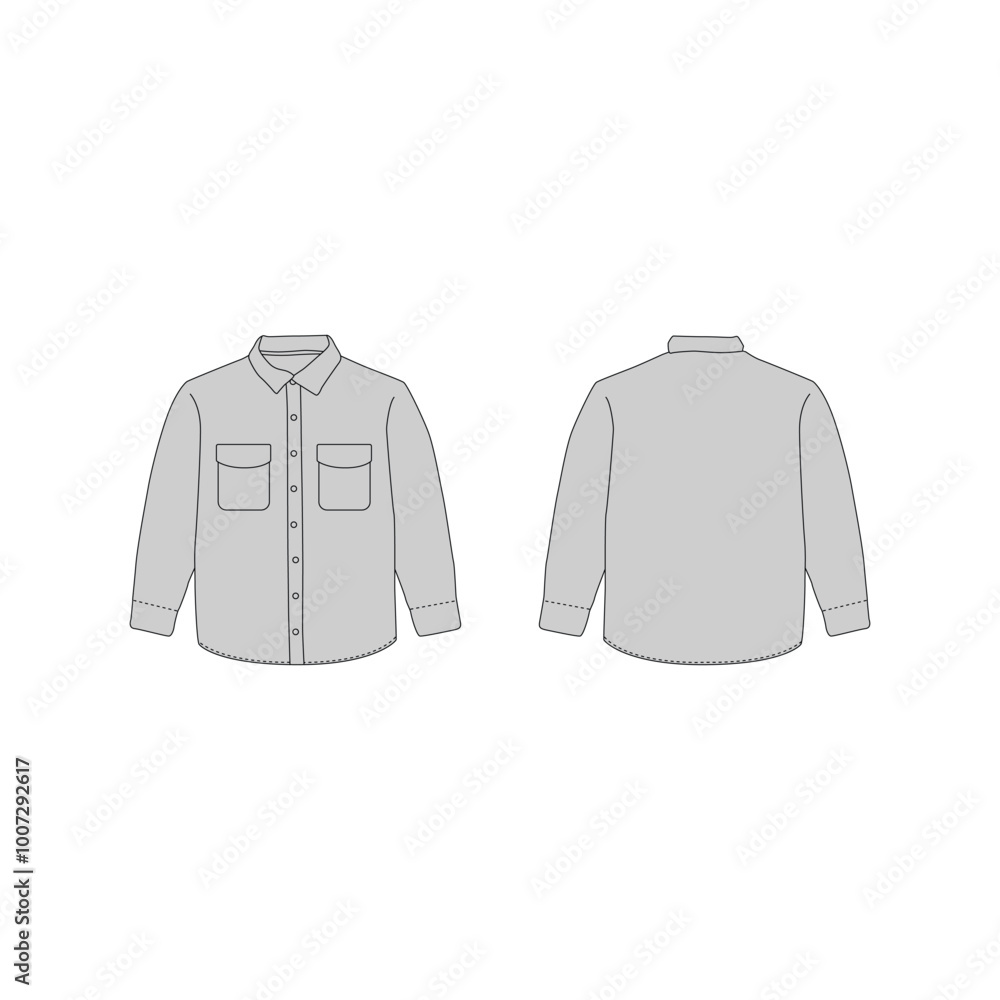 Men's Long Sleeve Button-Up Shirt Technical Drawing Men's Long Sleeve Button-Up Shirt Technical Drawing