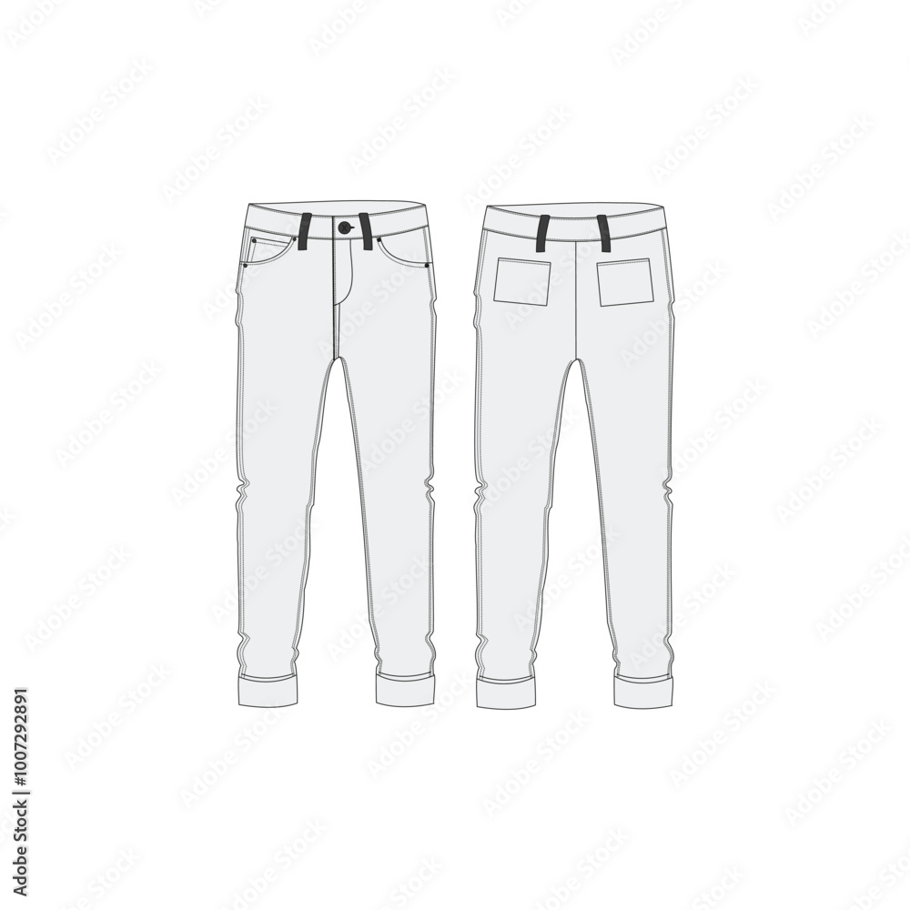 Jeans Front and Back Technical Drawing Jeans Front and Back Technical Drawing