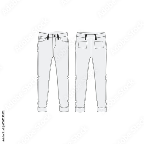 Jeans Front and Back Technical Drawing