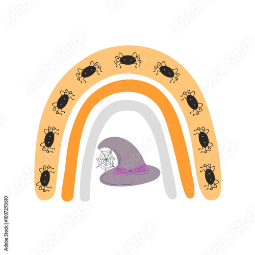 Halloween rainbow abstract shape, simple hand drawn silhouette illustration in trendy pastel colors, minimalist concept perfect for celebration decor, cards, banners, posters, textile, papercraft