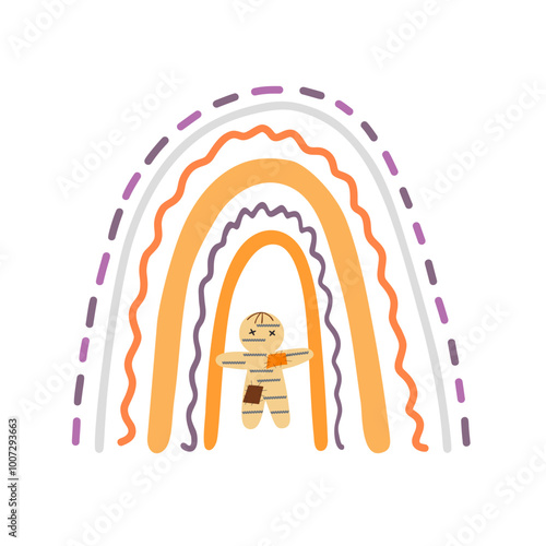 Halloween rainbow abstract shape, simple hand drawn silhouette illustration in trendy pastel colors, minimalist concept perfect for celebration decor, cards, banners, posters, textile, papercraft