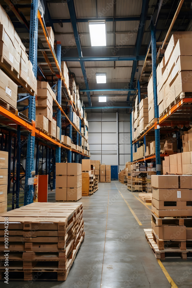Obraz premium Almacén con numerosas cajas apiladas
