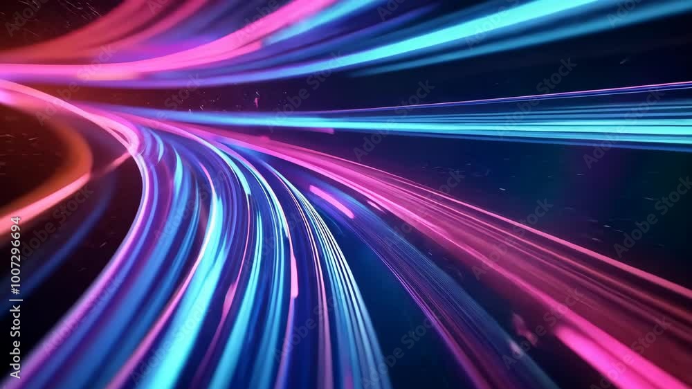 A close-up of a futuristic light trail, a vibrant blend of blue and pink, rushing through the darkness A close-up of a futuristic light trail, a vibrant blend of blue and pink, rushing through the darkness