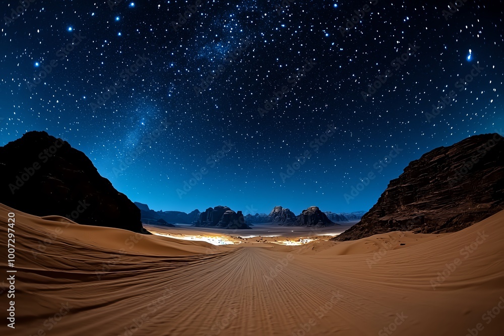 A clear night sky over a quiet desert, with stars twinkling above a vast landscape of dunes and distant mountains, creating a peaceful, scenic natural view. A clear night sky over a quiet desert, with stars twinkling above a vast landscape of dunes and distant mountains, creating a peaceful, scenic natural view.