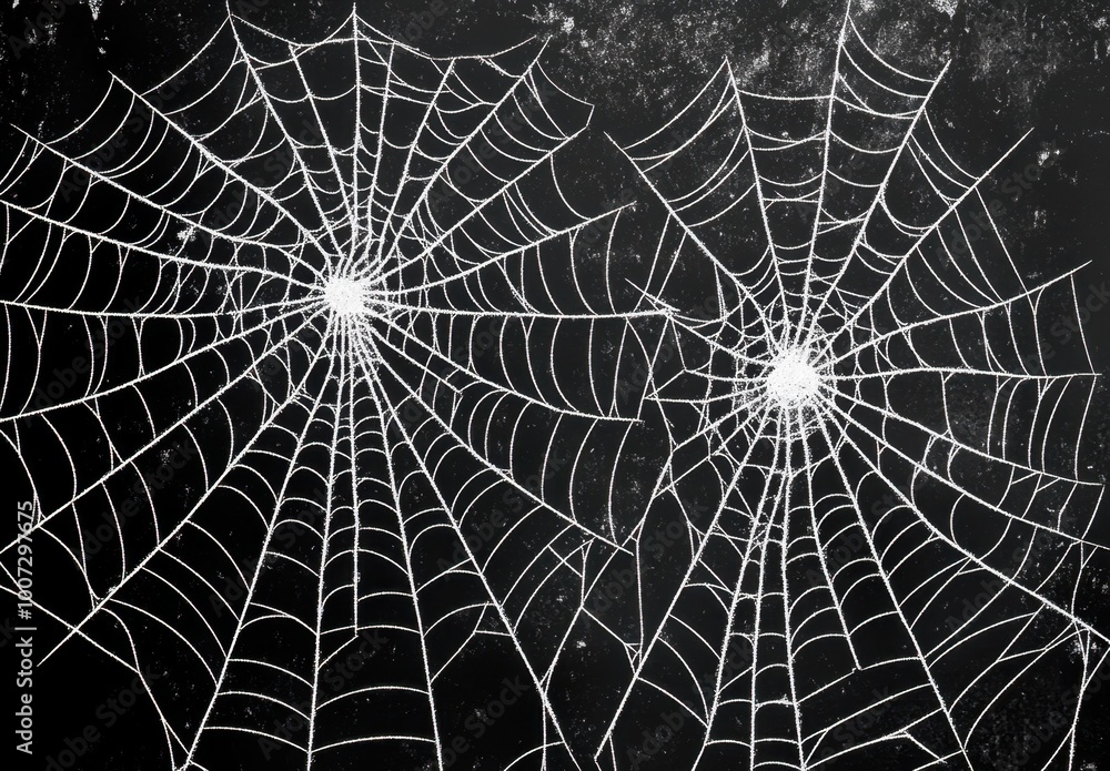 Obraz premium White spider webs on a black background Halloween, scary, horror Generative AI