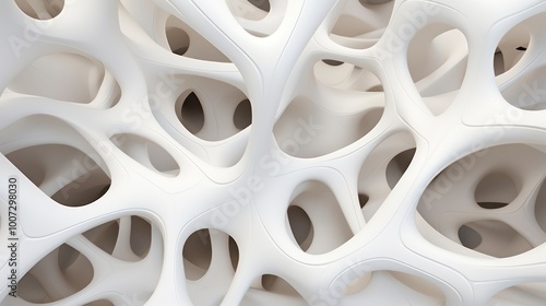 Abstract 3d rendering of white geometric shapes.